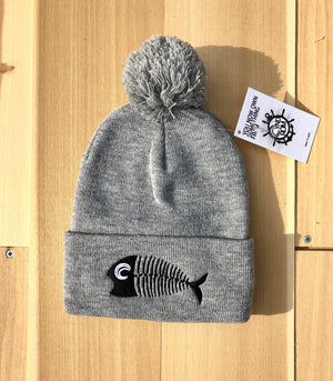 stale fish dad pom pom beanie hat, fish hat, pom pom beanie hat by cyndrom, fish logo hat, best fish dad hat for women, best fish dad hat for men, plain blank fish dad hat