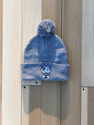 heather grey color pom pom hat, pom pom beaine for men and women, pom pom beaine, snowboarding hat for women and men, skiing hat for men and women, snowboard beanie, skiing beanie,
